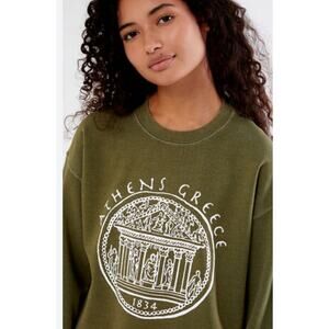 PACSUN PS / LA Athens Greece Oversized Cotton Olive Green Crew Neck Sweatshirt M